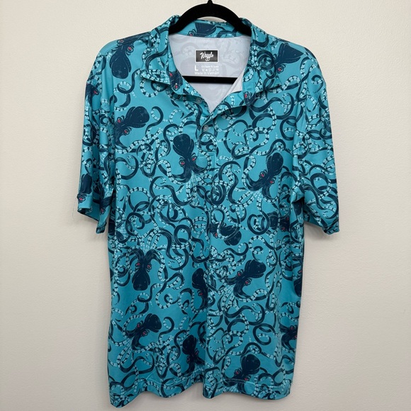 Waggle Blue Octopus Print Men's golf shirt - Picture 3 of 5